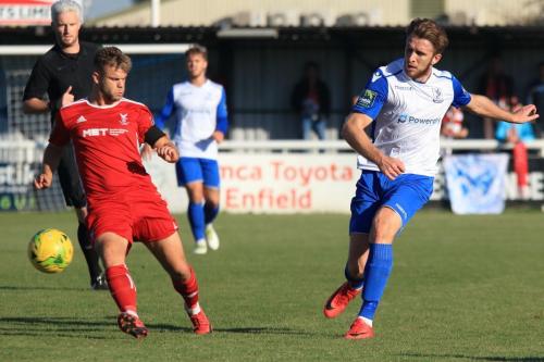Enfields Remi Sutton (R) and Whitehawks Henry Muggeridge