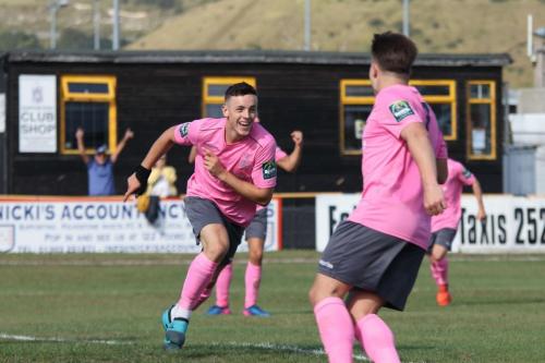 Brandon Adams celebrates the winning goal