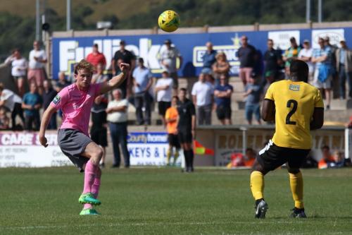 Enfields Aaron Greene (L) and Folkestones Jerald Aboagye