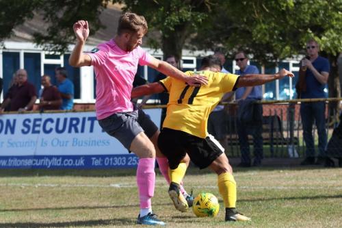 Enfields Remi Sutton (L) and Folkestones Kieron McCann