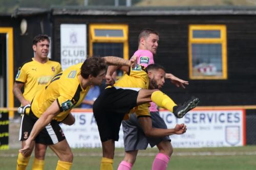 Folkestones Callum Davies (L), Matt Newman and Nat Blanks and Enfields Liam Hope