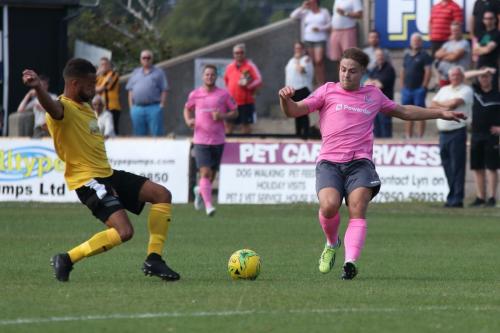 Folkestones Nat Blanks (L) and Enfields Lewis Taaffe