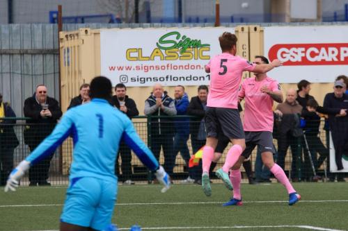 Marc Weatherstone (5) and Matt Johnson celebrate Enfields early goal