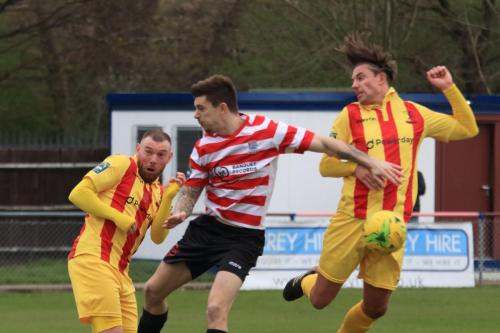 Enfields Sam Youngs (R) and Billy Bricknell and Kingstonians Dean Inman