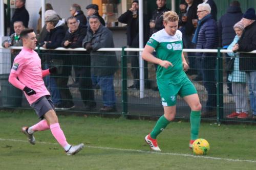 Enfields Brandon Adams (L) and Leatherheads Charlie Wassmer