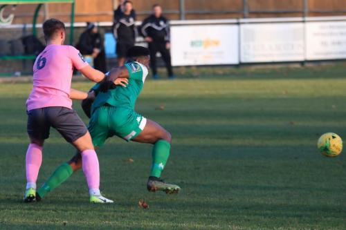 Enfields Dan Rumens (L) and Leatherheads Shaun Okojie