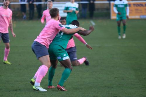 Enfields Dan Rumens (L) and Leatherheads Shaun Okojiex