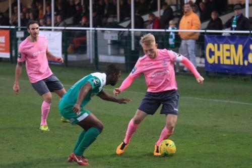 Enfields Ryan Blackman (R) and Matt Johnson and Leatherheads Travis Gregory