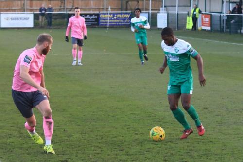 Enfields Sam Hatton (L) and Leatherheads Travis Gregory