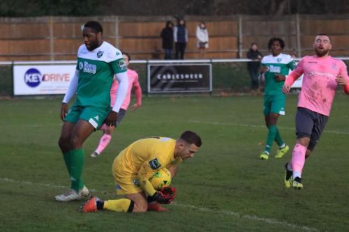 Leatherheads Zaki Oualah saves as Jerry Nnamani covers