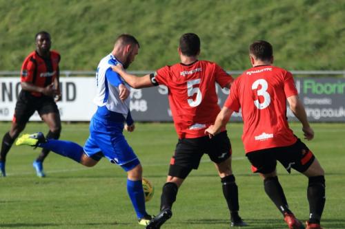 Enfields Billy Bricknell takes aim before scoring his first goal