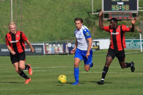 Lewes James Hammond (L) and Omarr Lawson and Enfields Sam Youngs