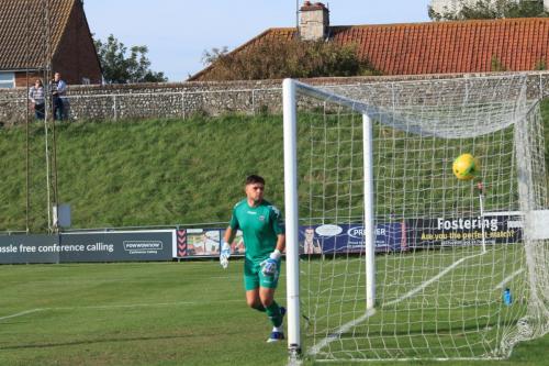 Lewes keeper Lewis Carey watches a late effort fly just wide
