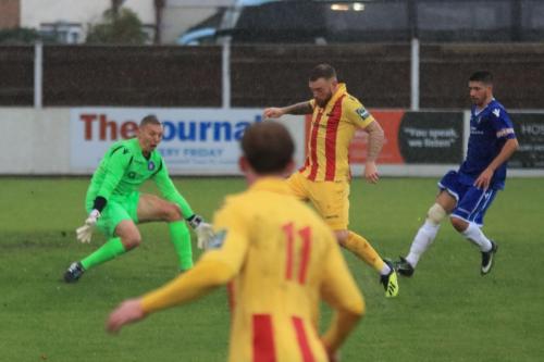 Enfields Billy Bricknell tries to manoeuver into a shooting position