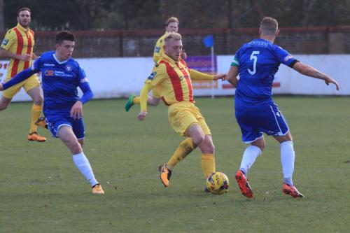 Enfields Ryan Blackman and Lowestofts Rossi Jarvis (5) and Henry Pollock