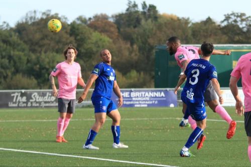 Enfields Taofiq Olomowewe heads just wide