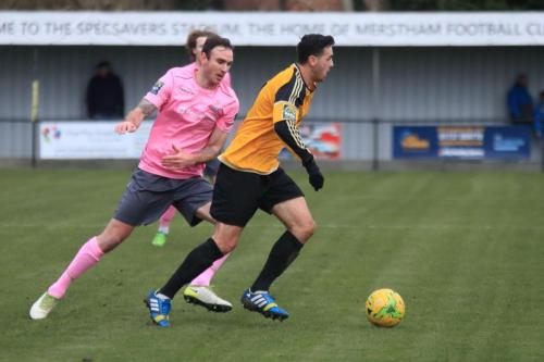 Enfields Matt Johnson (L) and Mersthams Tom Kavanagh