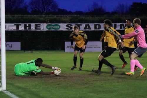 Merstham keeper Amadou Tangara savesx