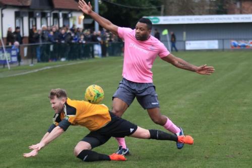 Mersthams Tom Bird (L) and Enfields Kezie Ibe