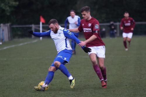 Enfields Billy Bricknell (L) and Potters Bars Sean Grace