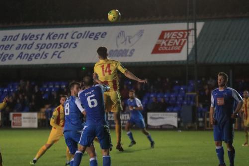 Enfields Bilal Sayoud (14) wins a header