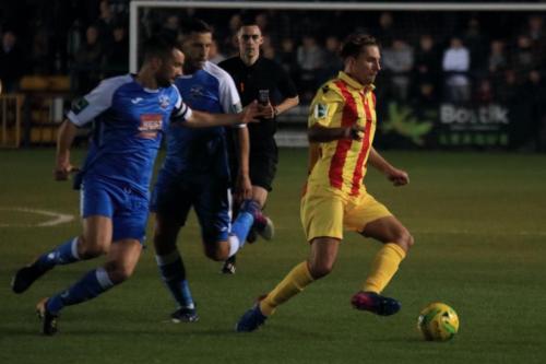 Enfields Sam Youngs and Tonbridges Tom Parkinson (L) and Craig Stone