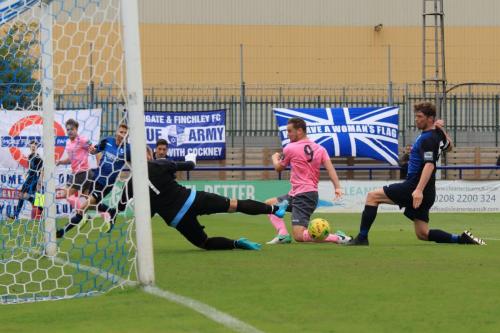 Enfields Liam Hope (9) just fails to reach a cross