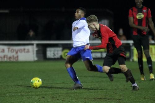 Enfields Jon Muleba (L) and Lewes Tegan Freeman