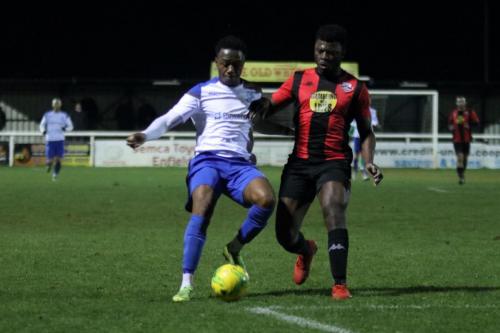 Enfields Ken Charles (L) and Lewes Christian Frimpong