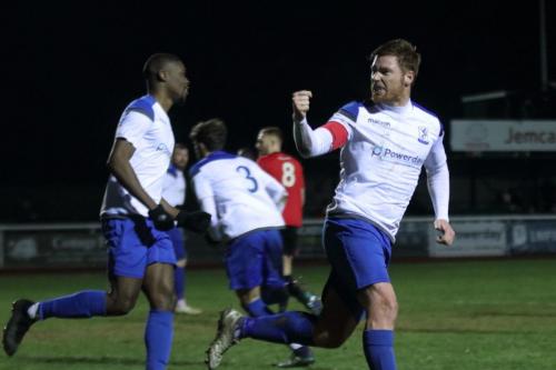 Enfields Marc Weatherstone (R) celebrates his goal