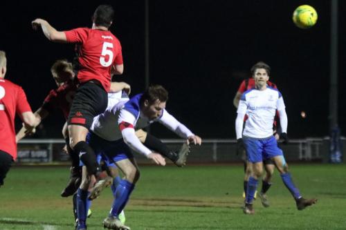 Lewes Frankie Chappell (5) wins a challenge against Marc Weatherstone