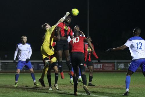 Lewes keeper Nathan Stroomberg-Clarke punches clear