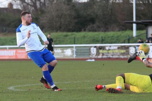 Bognor keeper Amadou Tangara saves from Billy Bricknell
