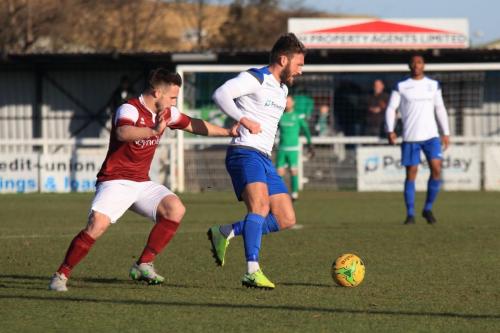Bognors Jake Flannigan (L) and Enfields Scott Thomas