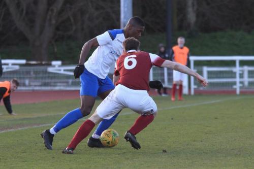 Bognors Keaton Wood (6) and Enfields Shaun Okojie