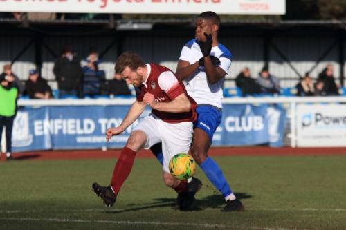 Bognors Keaton Wood (L) and Enfields Shaun Okojie