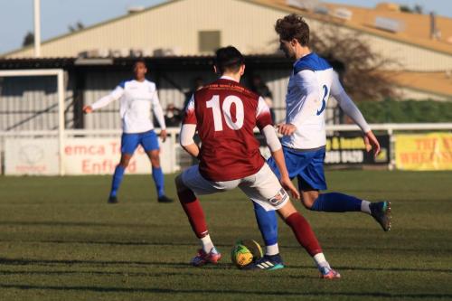Enfields Josh Urquhart (R) and Bognors Josh Flint