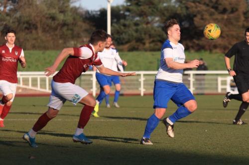 Enfields Lewis Taaffe (R) and Bognors Harry Kavanagh