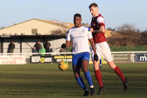 Enfields Shaun Okojie (L) and Bognors Matt Casey