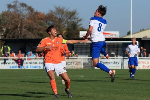Braintrees Jake Hutchings (L) and Enfields Sam Youngs