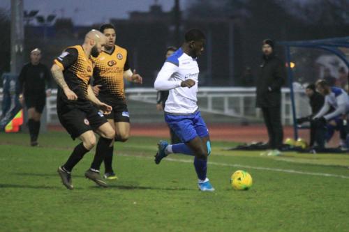 Enfields Junior Mubiayi and Crays Karl Dent (L) and Aaron Rhule