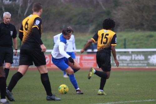 Enfields Sam Youngs and Crays Bradley Pritchard (R) and Tom Phipp