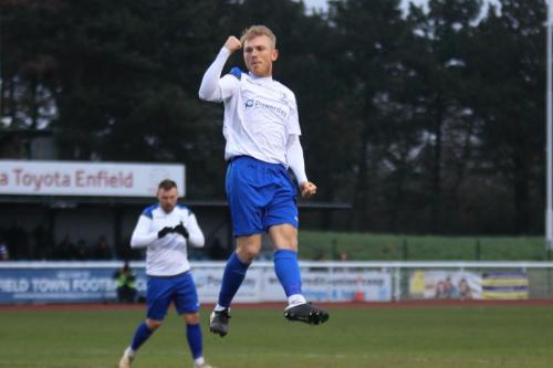 Ryan Blackman celebrates after scoring Enfields first goal