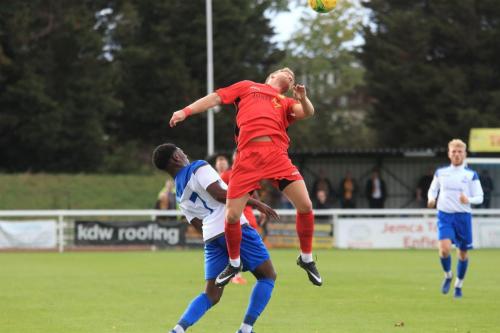 Enfields Charles Brown (L) and Mersthams Peter Wedgeworth