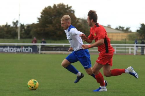 Enfields Ryan Blackman (L) and Mersthams Bradley Wilson