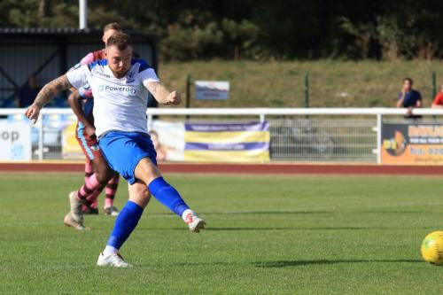 Enfields Billy Bricknell sees his penalty saved by Danny Bracken