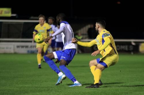 Enfields Muhamamdu Faal (L) and Stortfords Sam Robbins