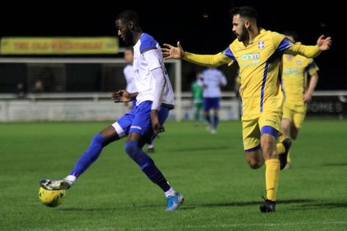 Enfields Muhammadu Faal (L) and Stortfords Sam Robbins