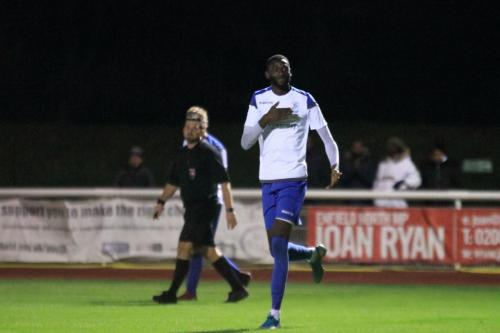 Muhammadu Faal celebrates the final Enfield goal