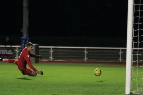 Stortford keeper Fred Burbidge cant stop Muhammadus shot for Enfields final goal